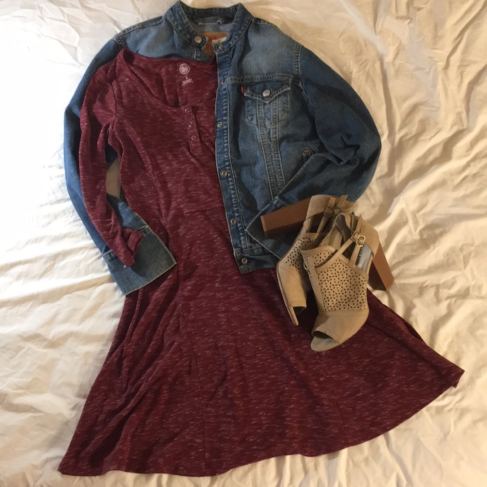Maroon Button-Down Skater Dress